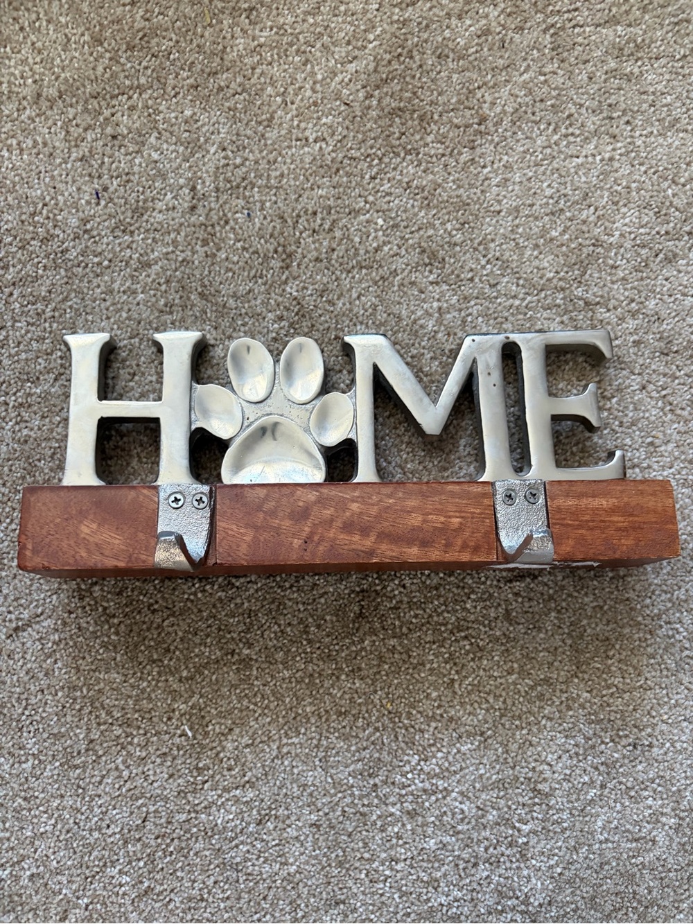 HOME Paw Wall Hook Rack - Silver & Brown Wood Pet Hook
